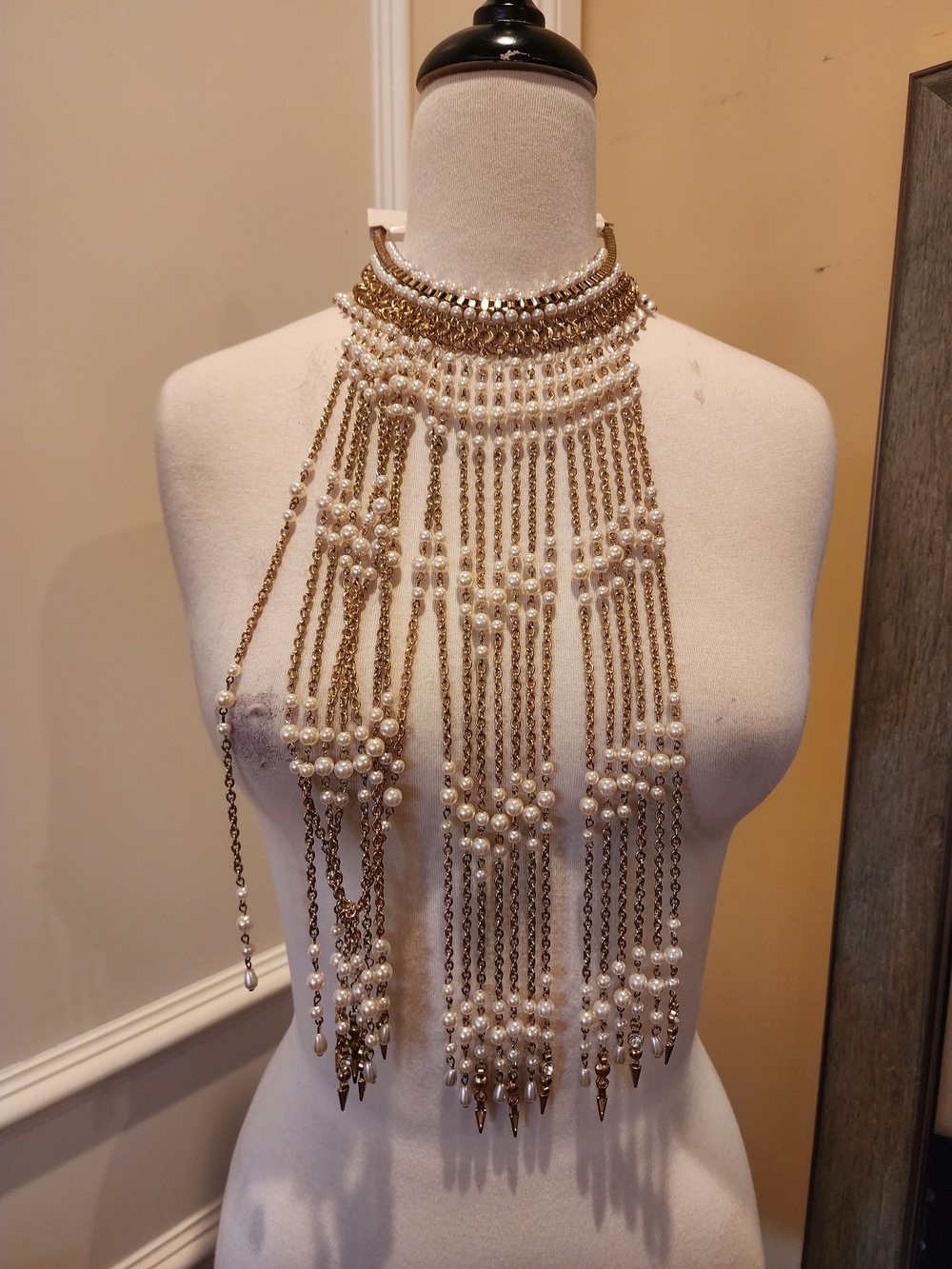 Gold and Pearl Fringe Statement Necklace - Women Jewelry